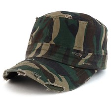 Military Cadet Style Flat Top Distressed Vintage Cap - FREE SHIPPING