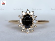 0.36 Ct G-H/VS1 Natural Black Onyx  Diamonds Women's Ring 14K, 18K Yellow Gold