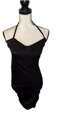 Fitted Small Halter Top Black Short Mini Sleeveless Ruched Bodycon Dress