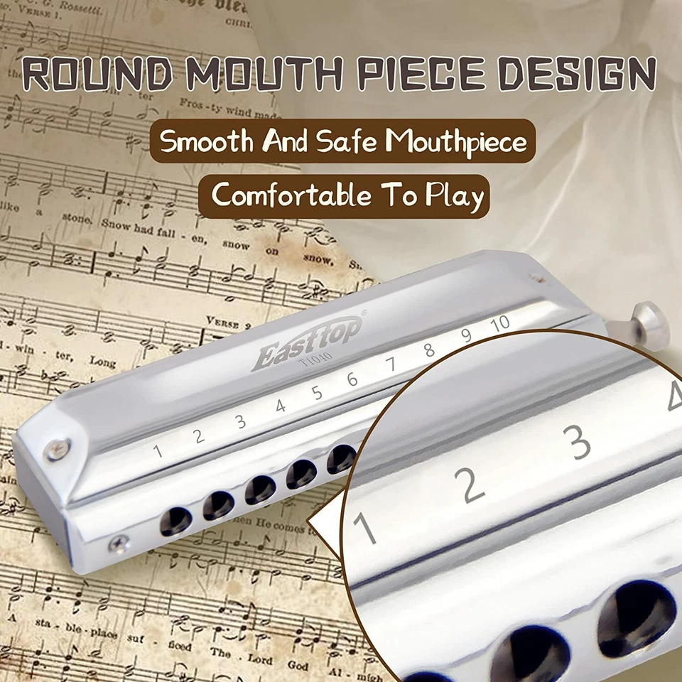 EASTTOP 10hole 40Tones Chromatic Harmonica Key of C Professional Birthday Gift - Image 3 of 4