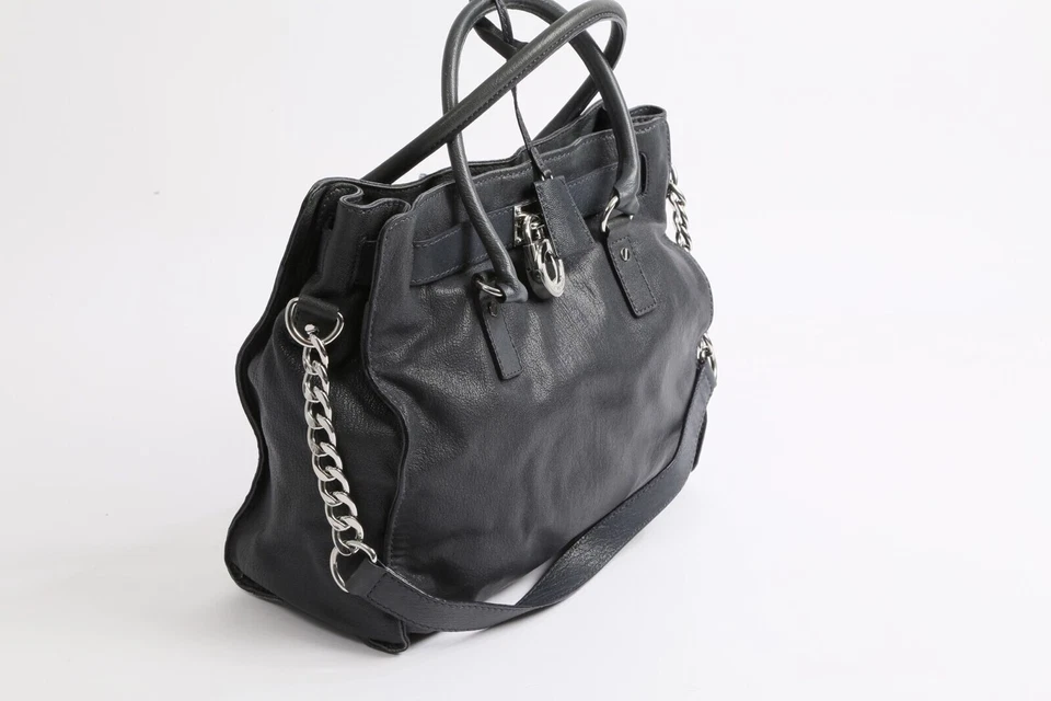 Bolso de Hombro Michael Kors Hamilton Cuero Guijarro Azul Marino Candado Cadena Foto 3 de 4