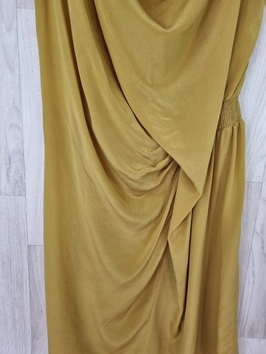 Warehouse 100% Silk Ocre Gold Mustard Yellow Cowl Neck Drape Dress Size 16 - Bild 4 von 8