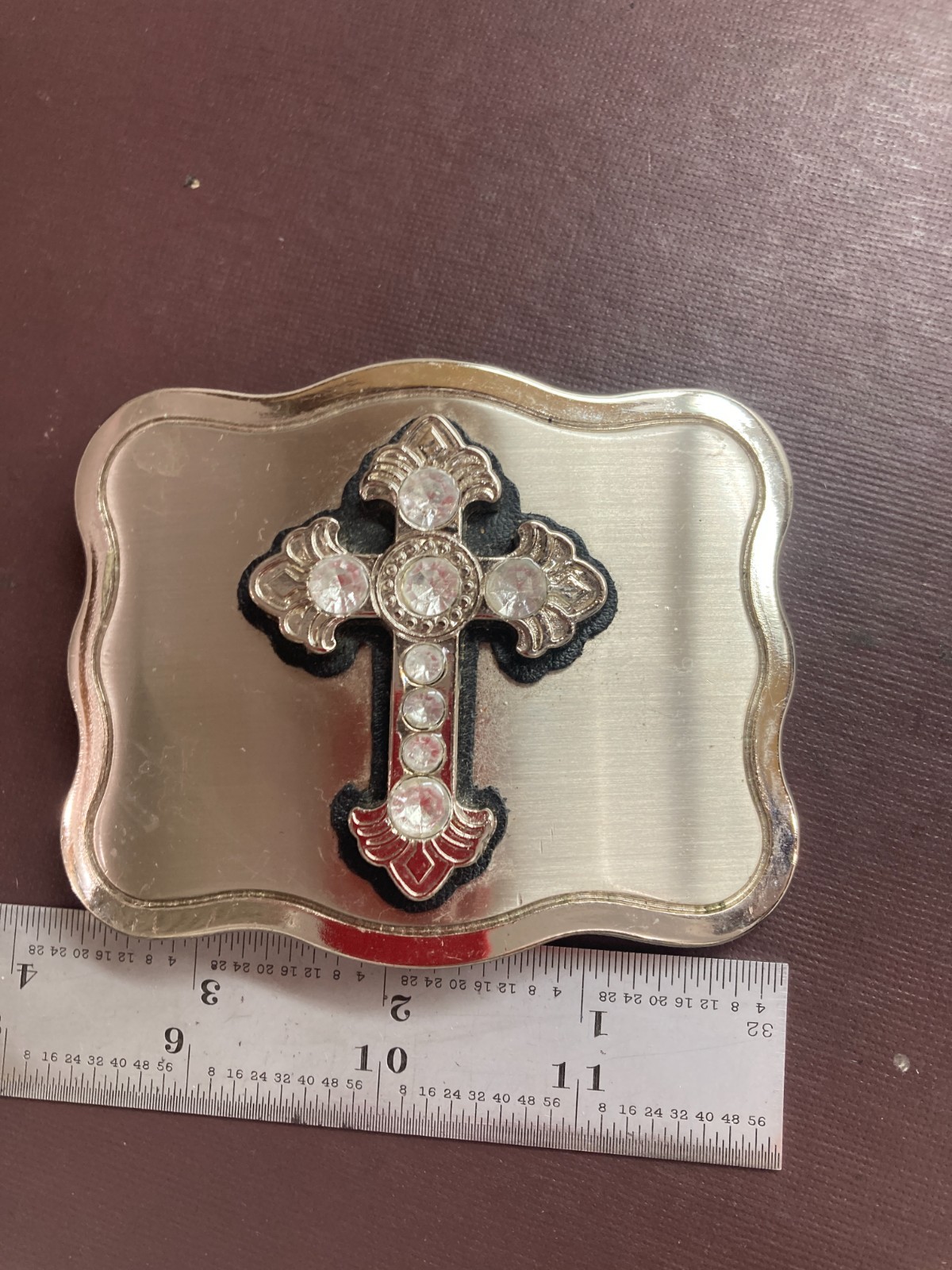 Belt Buckle Silver tone rectangular with Rhinesto… - image 4