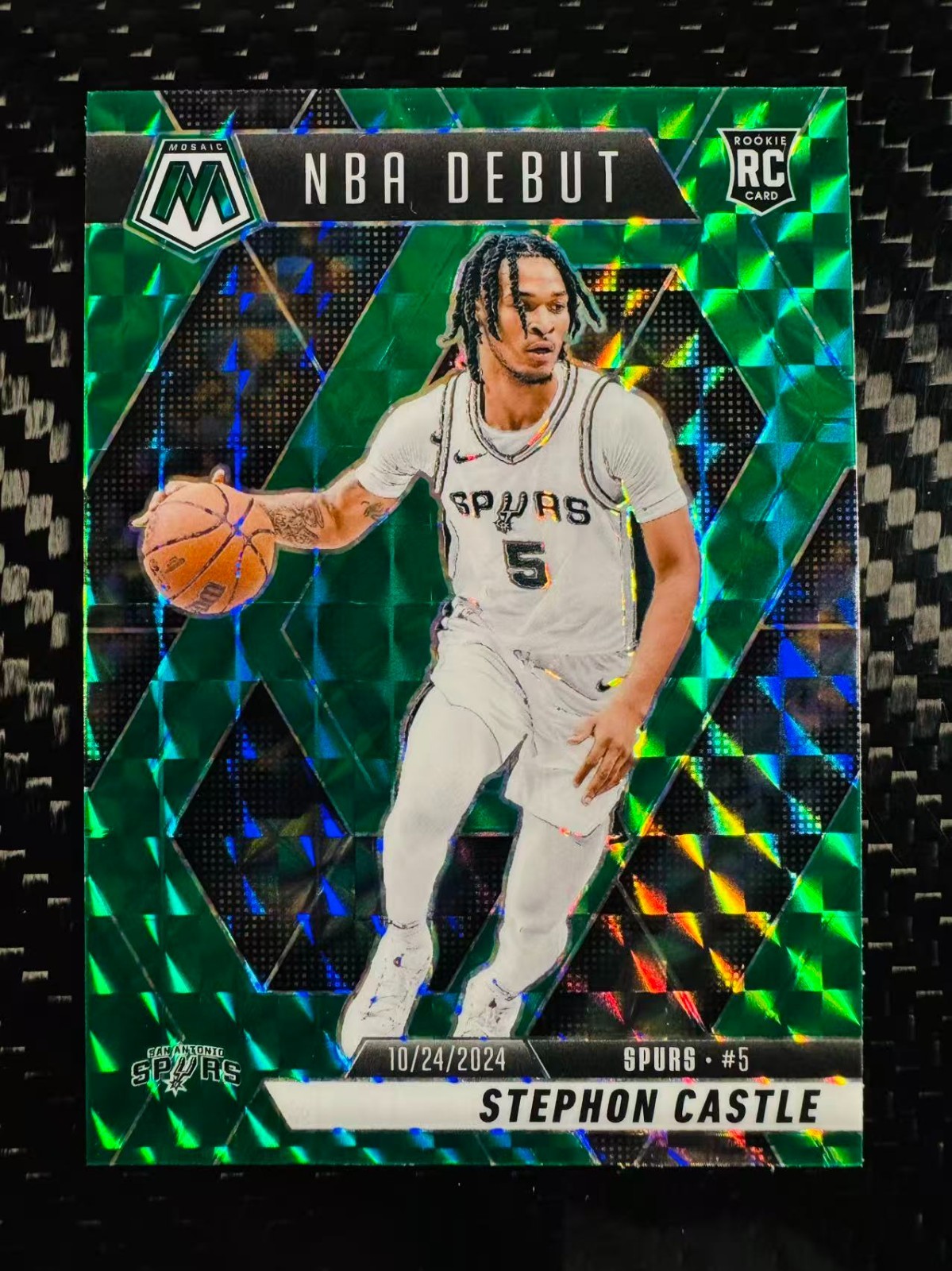 Stephon Castle 2024-25 Panini Mosaic NBA Debut Green Mosaic RC #267 Spurs