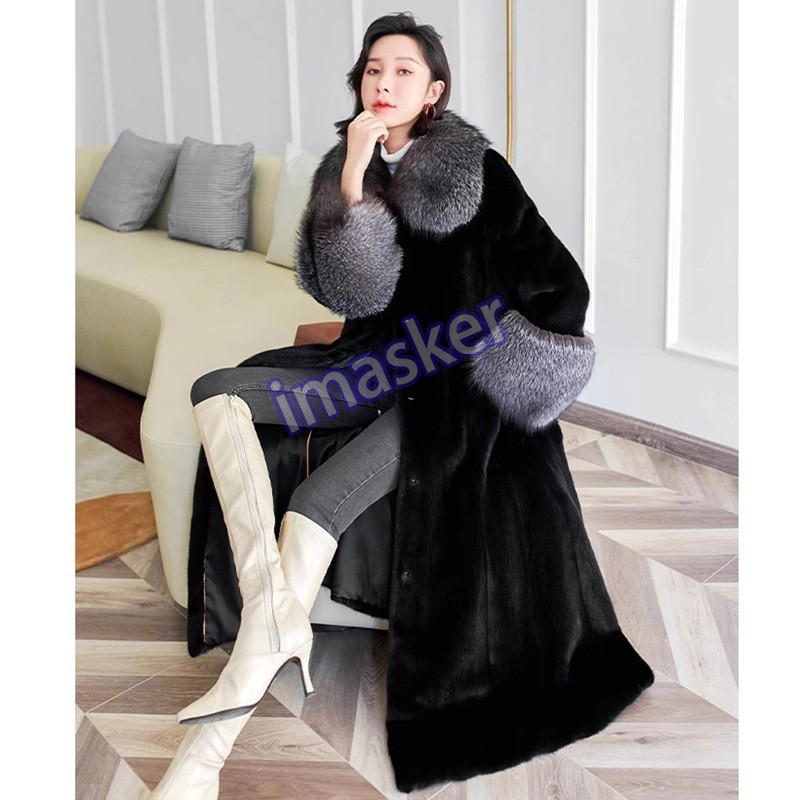 Women's New Fox Fur Collar Long Velvet Mink Mink Fur Coat Casual Warm Jackets