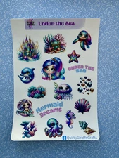 UNDER THE SEA 5x7" Sticker Sheet Planners Scrapbooking Card Making Tumblers