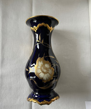 Original Rosenthal Kobaltglas-Vase mit gold-verziertem Blumenbouquet 