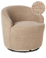 Drehsessel Bouclé Beige 360° Drehbar Geschwungene RüCkenlehne Retro Design Davik