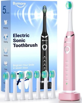 Bymore Electric Toothbrush for Adults,Travel Sonic Toothbrush with 8 Replacement