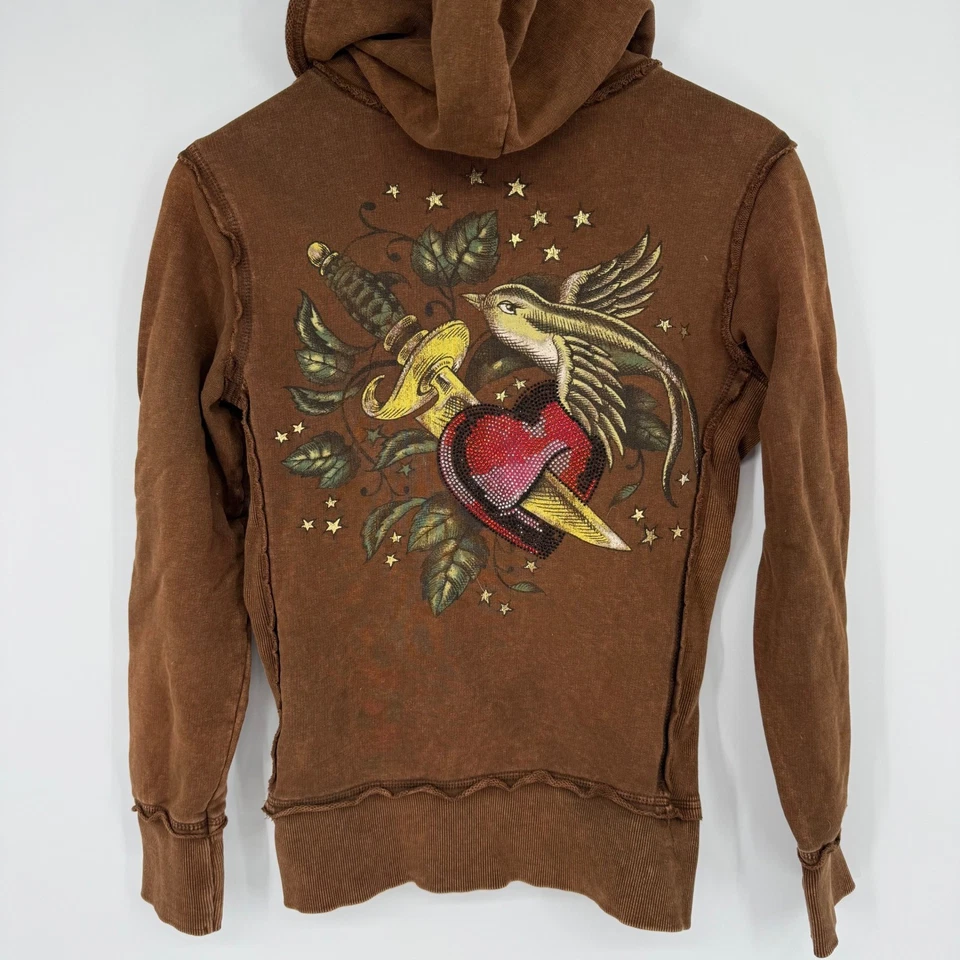 Sinful Affliction Womens Zip Up Hoodie Jacket Y2K Grunge Punk Medium Distressed - Image 2 of 4