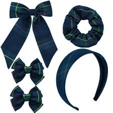 5Pcs School Uniform Hair Accessories Set for Girls, Plaid Headband, Plaid Scrunc