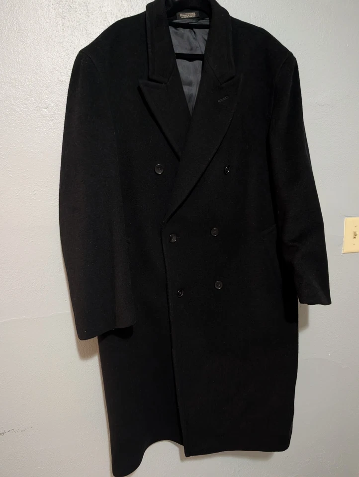 Abrigo Vintage Lana Cachemira 48R Negro Largo Completo Doble Pecho Clásico Unisex Foto 3 de 4