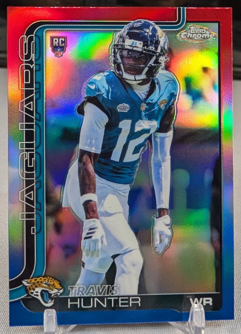Travis Hunter 2025 Topps Chrome #332 Red White & Blue Refractor Rookie RC R1N:3