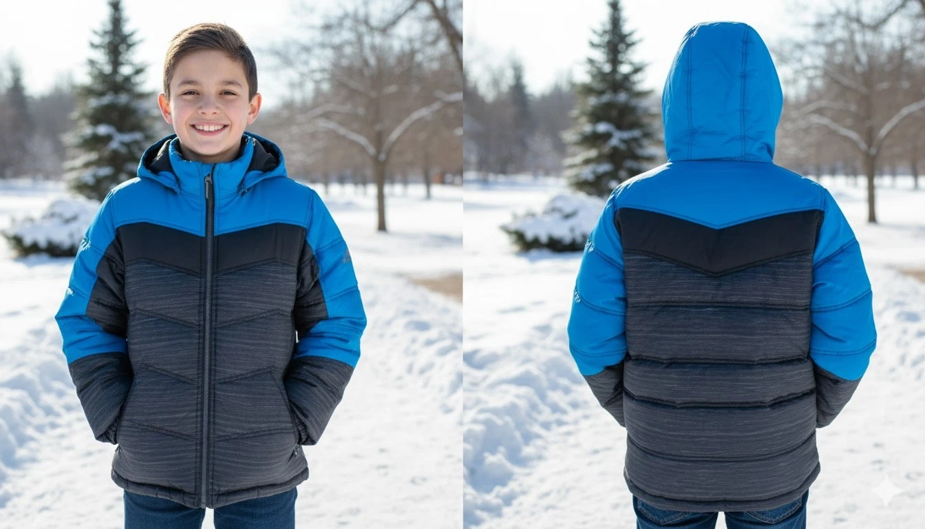 Pacific Trail Boys' Zip Winter Jacket – Size M (10/12), Blue/Gray, Fleece-Lined