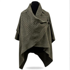 Simply Vera Wang Olive Green Chunky Wrap Poncho S Sweater Lagenlook Layer Ribbed
