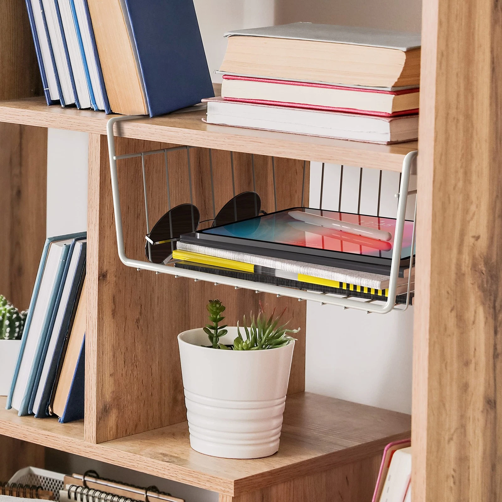 SimpleHouseware Cabinet Shelf and Under Shelf Basket - Thumbnail 2