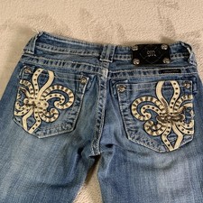 Miss Me Skinny Jeans Womens 26 Blue Medium Wash Embroidered Rhinestone JP6048SS
