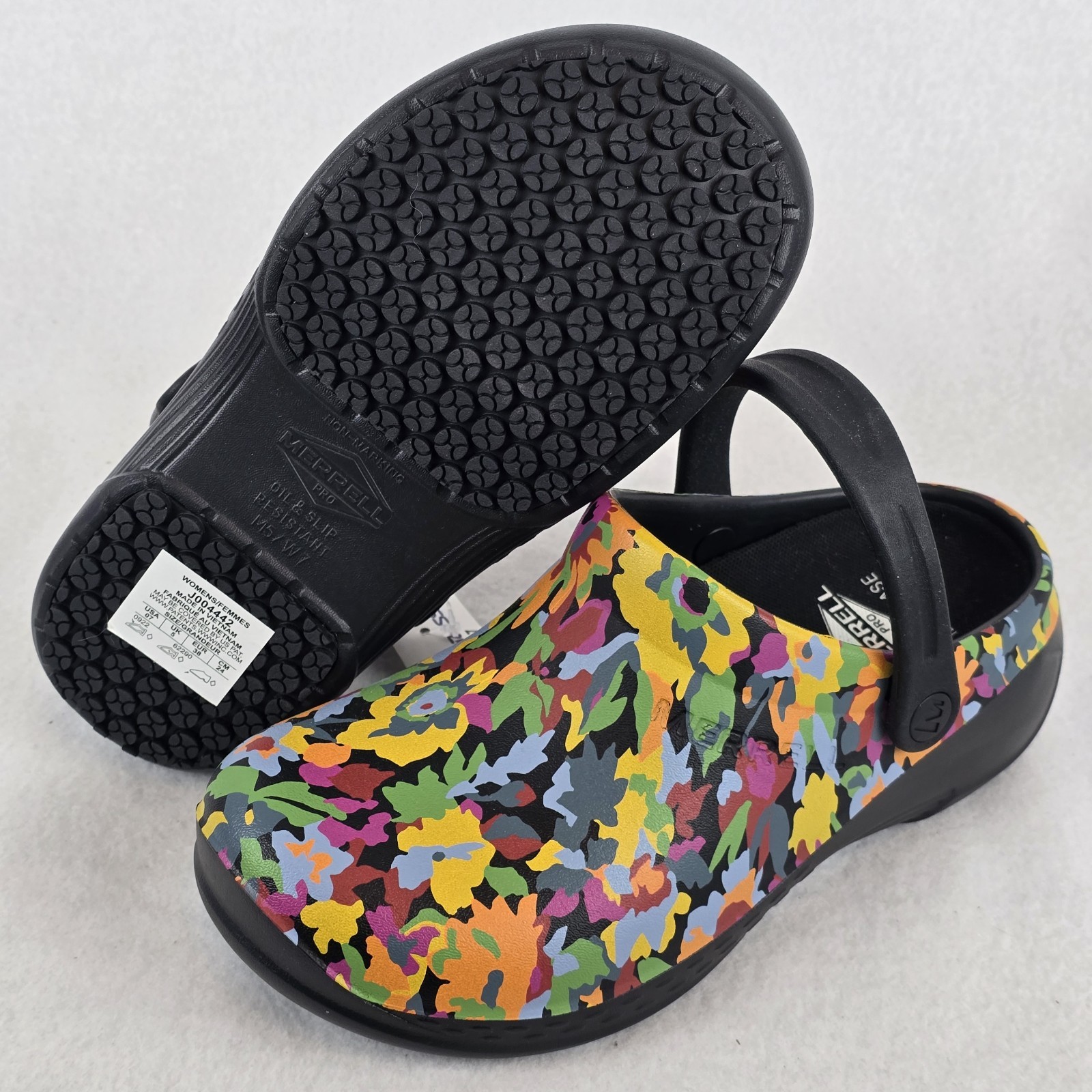 Zoccoli da lavoro Merrell taglia 7 Pro Encore Service Pro $75 J004442 fucsia floreale EVA