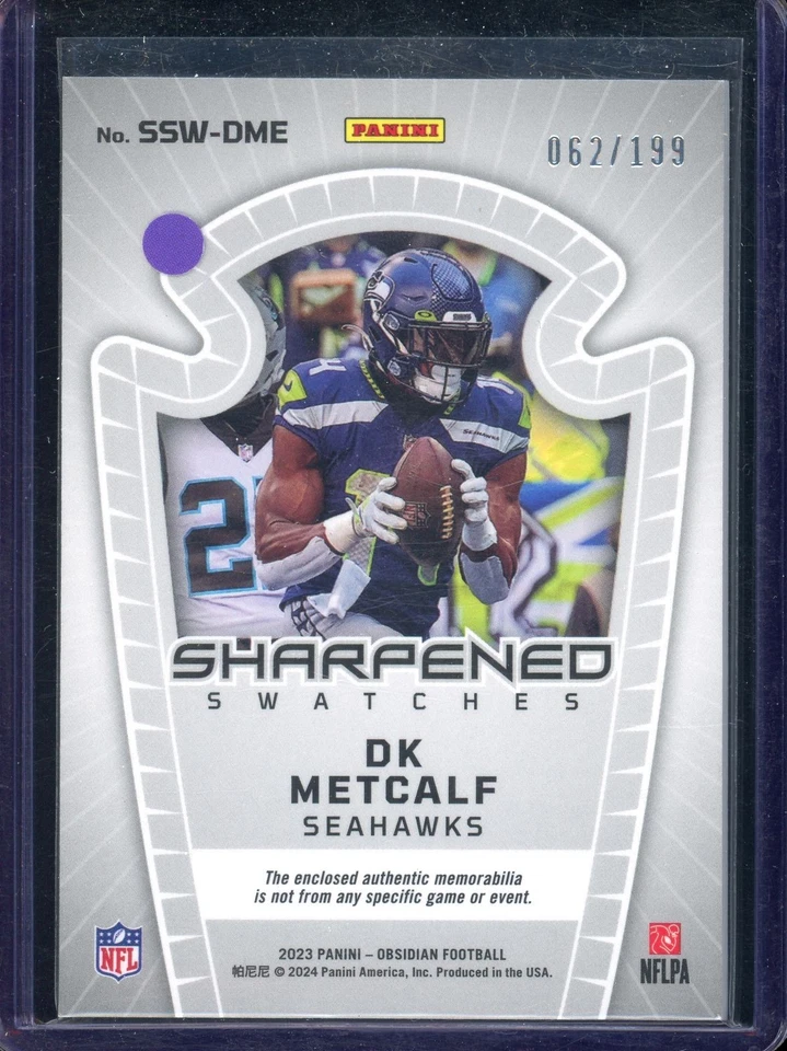 2023 Panini Obsidian DK Metcalf Sharpened Swatches #/199 - Image 2 of 2