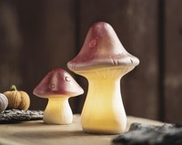 LED Dekofigur Fliegenpilz 2Er Set 9 + 17 Cm Hoch, Herbst Leucht Deko Pilz Figur