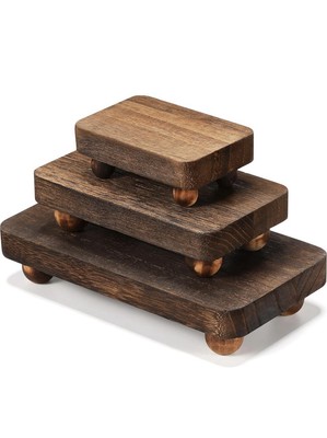 3 Pc Wooden Display Risers   Rustic Farmhouse Stackable Pedestal Stands
