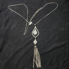 I.N.C. Silver Colored Teardrop Shaped Rhinestone & Chain Necklace