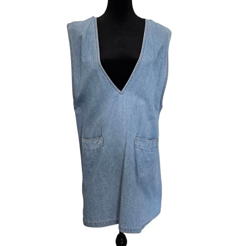 Vtg 90s Penny Lane Sz L Blue Denim Jumper Mini Dress Pockets 100% Cotton Classic - Picture 3 of 14