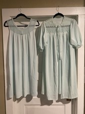 Vtg Lorraine Sz M Blue Short Nightgown Lace Peignoir Women Robe Set Nylon READ