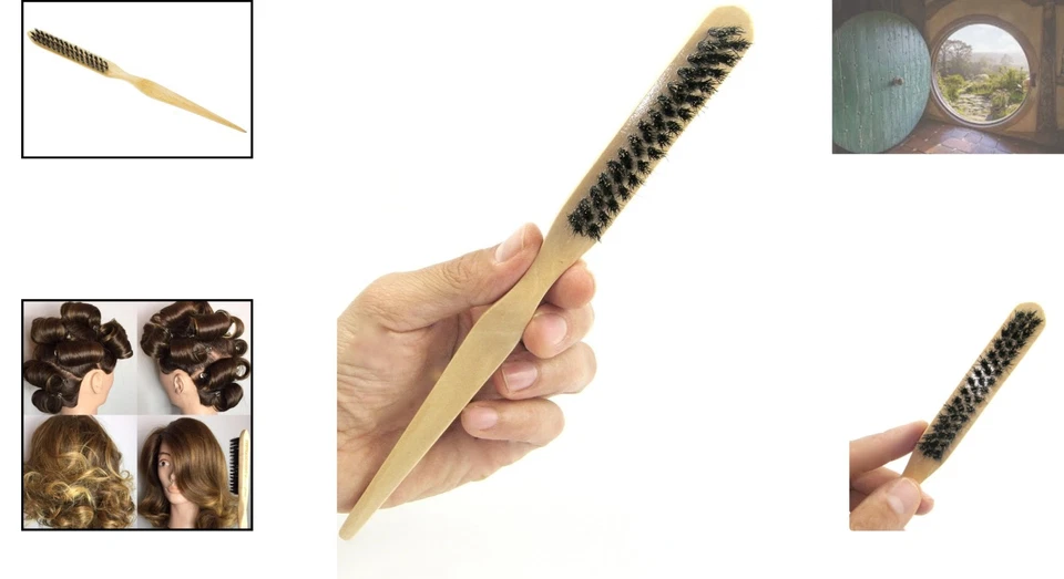 Cepillo de burlas con mango de madera - Cerdas de jabalí profesionales para actualizaciones, volumen y brillo Foto 2 de 4