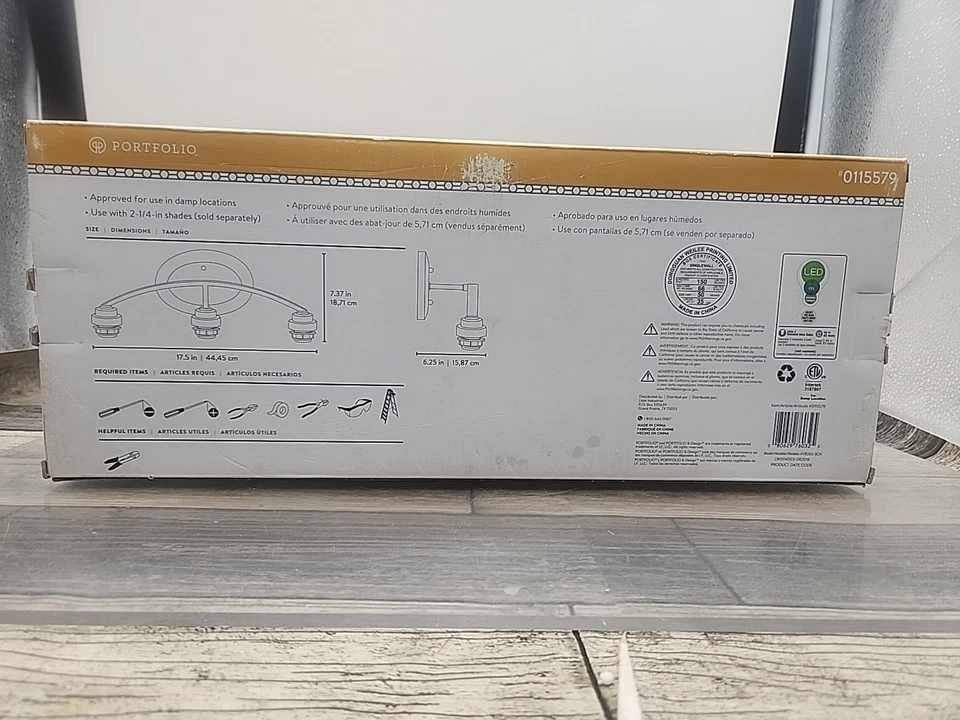 Soporte de barra de tocador Portfolio 3 luces ACABADO CROMADO CEPILLADO [B2] Foto 2 de 4