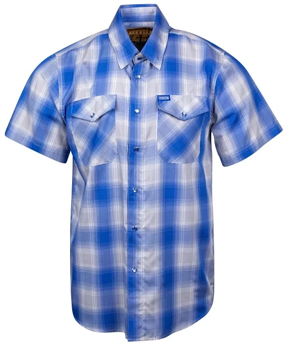 DIXXON Flannel "Pierside" Men's LARGE Bamboo Snap Plaid Blue Gray SS Shirt New