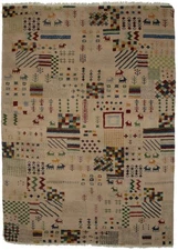 6X8 ft Handmade Indo-Gabbeh Oriental Rug Pinky Beige Tribal Wool Modern Carpet