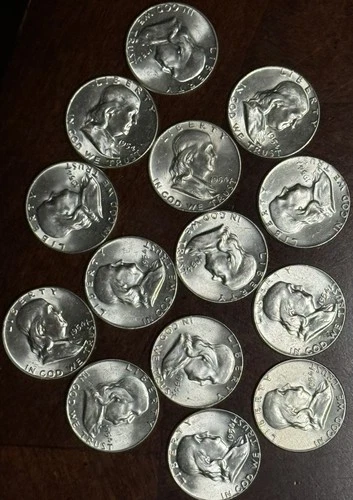 Lot of #14  Silver Franklin Half Dollars. 1954-P. Uncirculated.