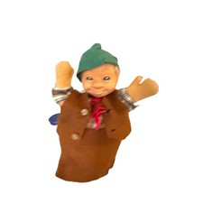 Steiff Hansel Haensel Hand Puppet PVC Head Felt Flannel Clothing 1970s no ID Vtg