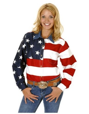 Roper Western Shirt Women Long Sleeve USA Flag Red 03-050-0185-0101 RE