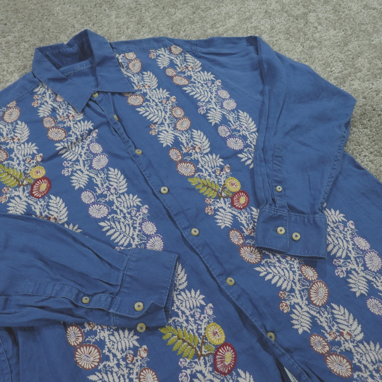 Tommy Bahama Shirt Mens Extra Large Button Up Long Sleeve 100% Linen Floral