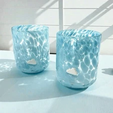 Anthropologie Icon Juice Glass Confetti Edition Cloud  4.5”x3.5” Set of 2 NIB