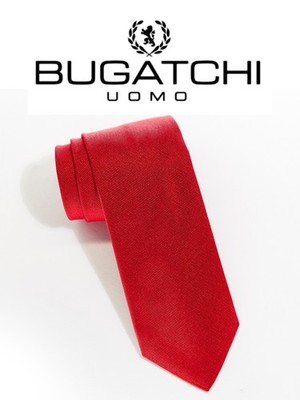BUGATCHI Men's 100%  Silk Necktie MADE IN ITALY Designer SOLID RED  T84