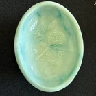 Avon Vintage 1970s Soap Dish Blue Green Victoriana Milk Glass Swirl Rose Design
