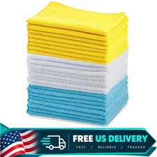 24 Pack Microfiber Cleaning Cloths 16x12 Ultra Absorbent Lint Free Reusable Blue
