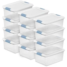 Sterilite 15 Quart Latching Storage Box, Stackable Bin with Latch Lid, 12 Pack