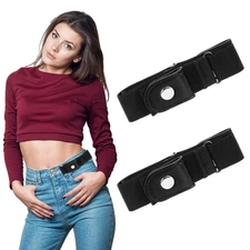 2 Pack No Buckle Elastic Belt Invisible Loop Belt for Jeans Pants