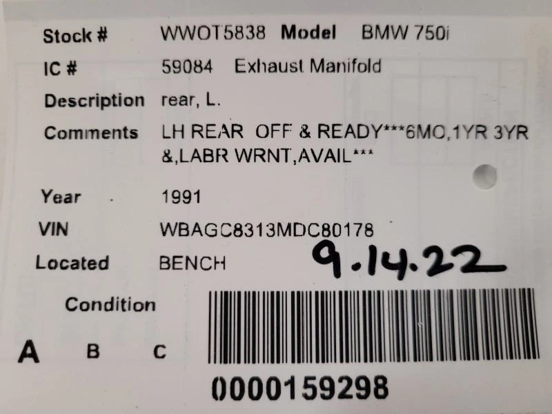 Colector de escape pasajero delantero derecho para BMW 850i 1619350 91-97 Foto 3 de 3