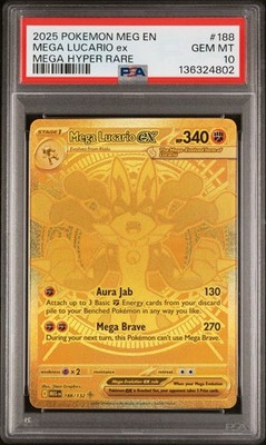 Pokémon Mega Lucario EX (Gold) Mega Hyper Rare 188 Mega Evolutions