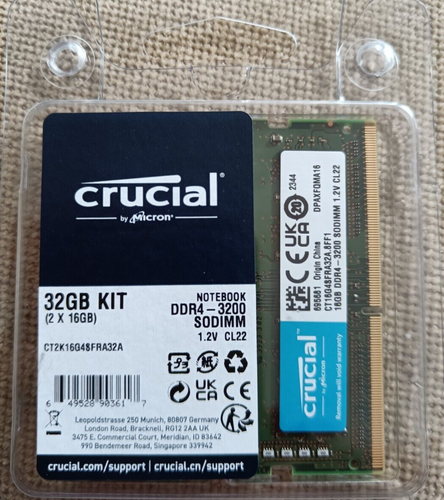 Crucial by Micron 32GB (2X16GB) DDR4-3200 MHz Speicher RAM 1,2 V Dual Kit für Laptop