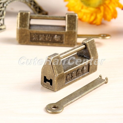 Vintage Bronze Chinese Old Lock 33*18mm Retro Hardware Drawer Cabinet Padlock 1X - Picture 5 of 11
