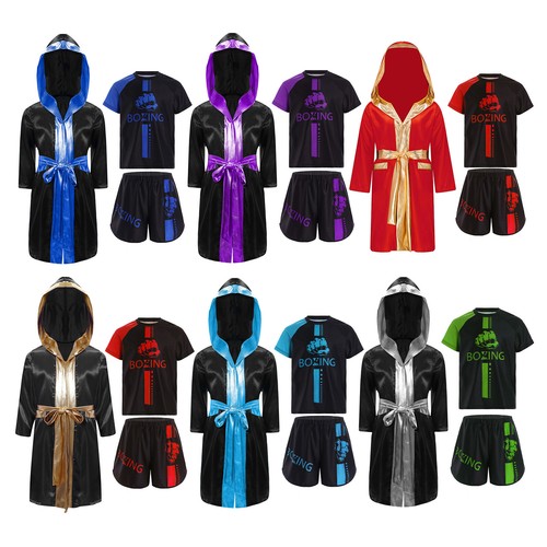 Kids Boys Cloak Robe With Belt T-shirt And Shorts Boxing Training Letter Print - Picture 3 of 87