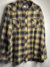 Men  s Vintage Wrangler Pearl Snap Plaid Shirt 2XL Western Shirts Navy Red Tan