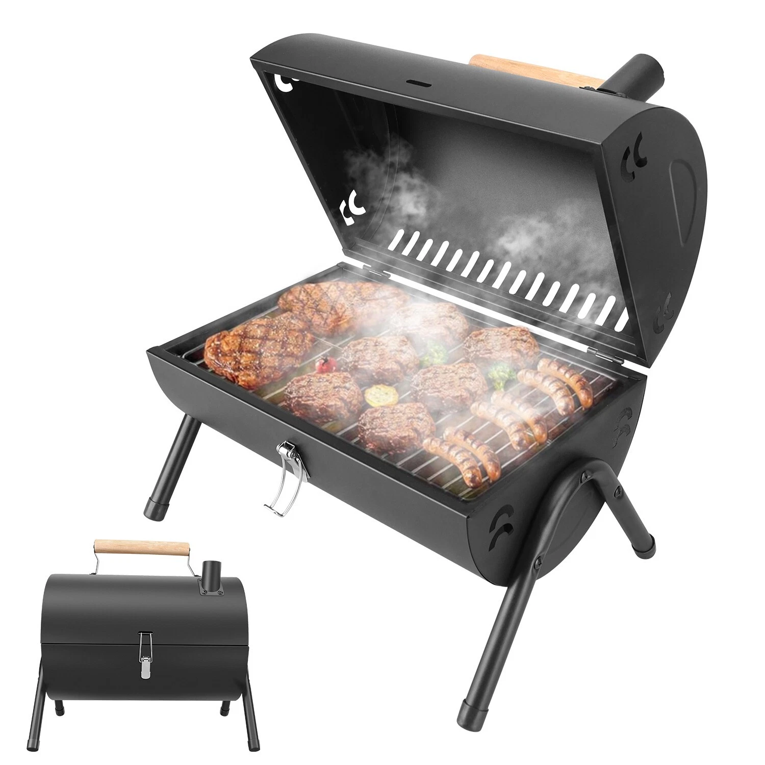 Compact Charcoal BBQ Grill & Griddle, Dual-Surface Outdoor Cooker for Camping
