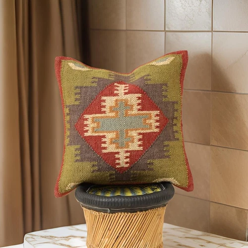 04PC Set Indian Handmade Throw Pillow Kilim Rugs Wool Jute 18" X 18"Pillow Cover - Picture 1 of 4